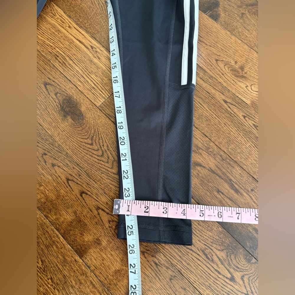 adidas Black Leggings with White Three-Stripe Side Panels Size Medium - Picture 8 of 10